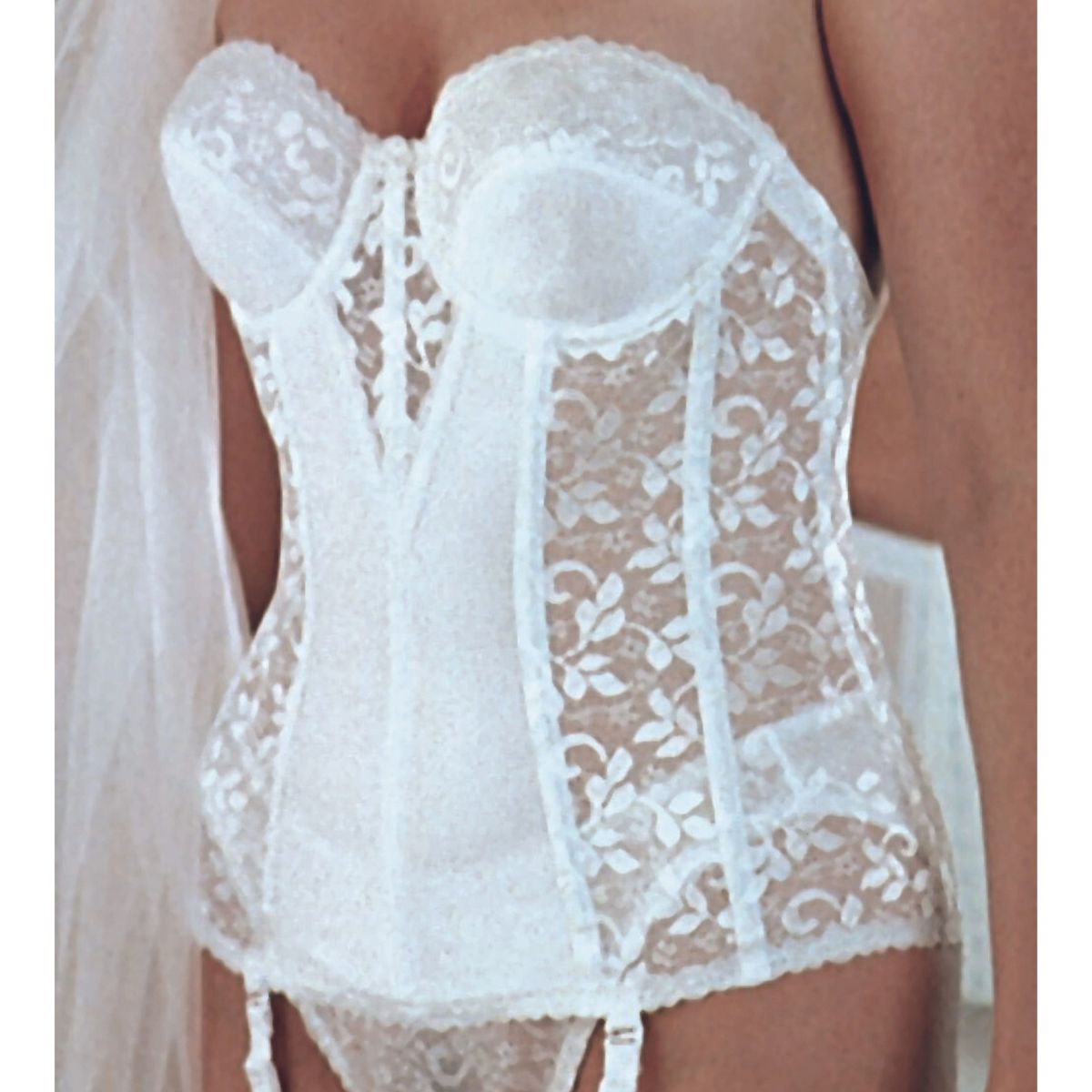Long Lace Torsolette Color White Measurement 36 and Cup Size B